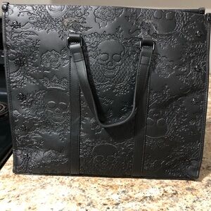 Betsey Johnson Black Embossed Skull Tote Bag